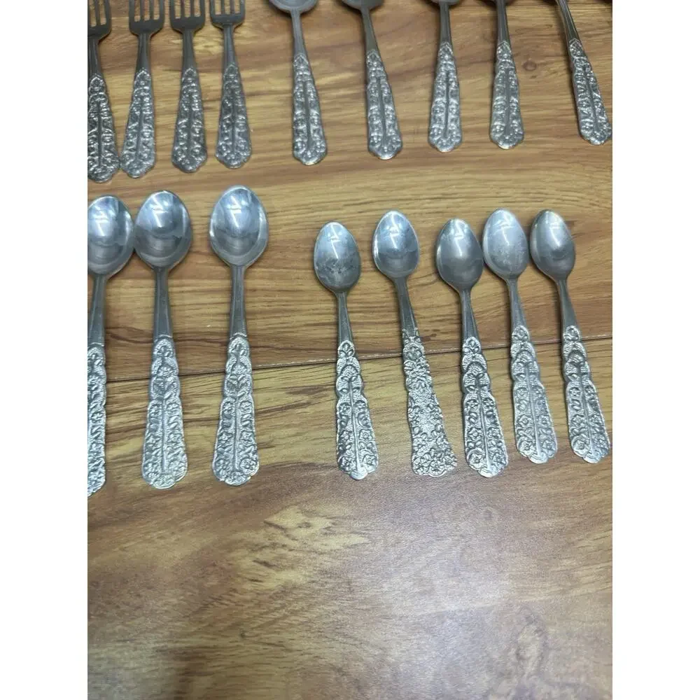 Antique German Silver Alpacca Flatware Set (32 Pieces) - Ornate Scroll Design